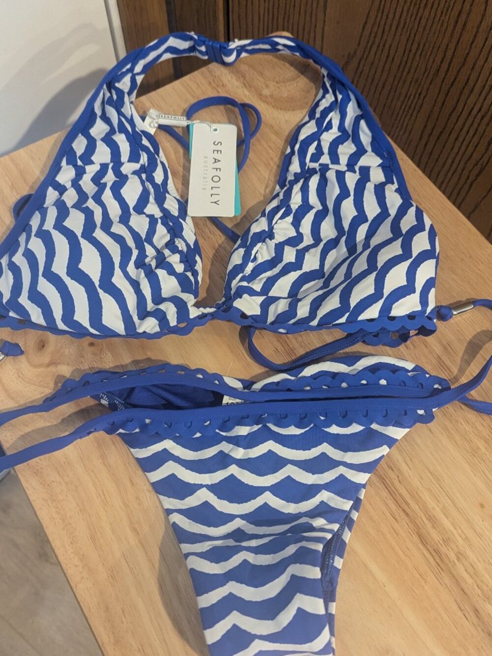 NWT Two Piece Seafolly Tidal Wave String Bikini Halter Swim-10 (top)/ 8 (bottom)